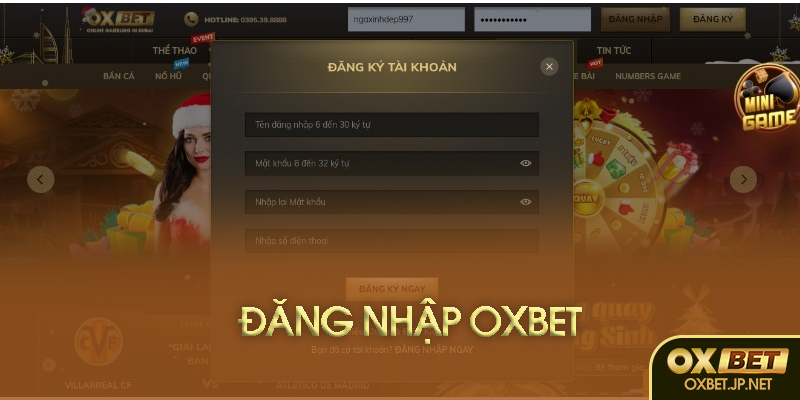 Giao diện đăng nhập Oxbet trên điện thoại